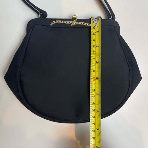 VINTAGE AFTER FIVE BY LAND M BLACK EVENING BAG PURSE Black Satin Diamond - Picture 9 of 9